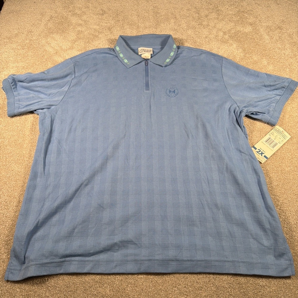 Jantzen Womens Short Sleeve Golf‎ Polo Shirt 2X Blue Polyester Blend NEW